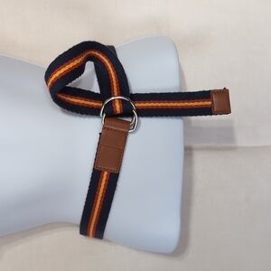 Navy Red Stripe Fabric Double D Ring Belt 41" Length